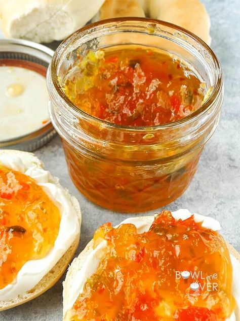 Pepper Jam Recipe, Jalapeno Pepper Jelly, Toasted Bagel, Pepper Jam, Pepper Jelly Recipes, Hot Pepper Jelly, Pepper Jelly, Jam And Jelly, Jam Recipe