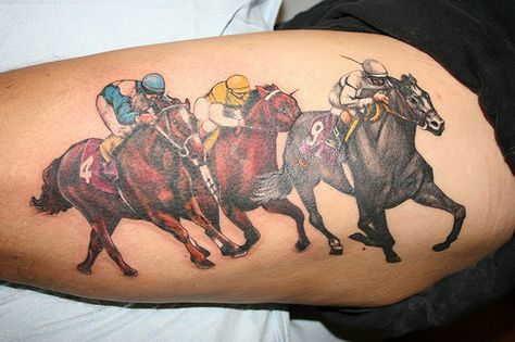 Race Horse tattoo Horse Racing Tattoo, Racing Tattoo Ideas, Race Horse Tattoo, Horse Tattoo Design, Racing Tattoos, Polo Horse, Race Horse, Gambling Tattoo, Horse Tattoo