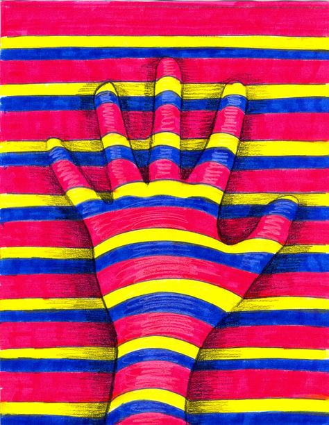 The Lost Sock : Art Elements using Hands Illusion Kunst, Op Art Lessons, 4th Grade Art, 5th Grade Art, Art Elements, 3d Hand, Homeschool Art, Art Lessons Elementary, School Art Projects