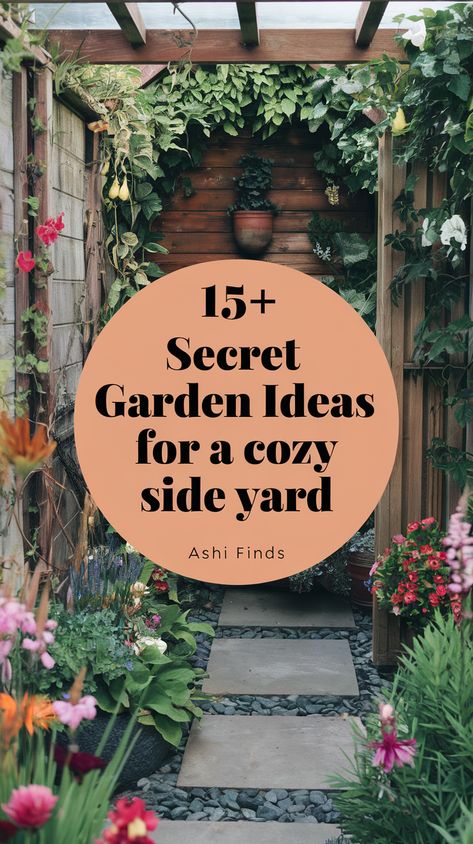 Secret Garden Nooks Front Side Garden Ideas, Tiny Yard Garden, Small Home With Garden, Small Garden Nook Ideas, Side Garden Landscaping, Side Yard Pathway Ideas, Side Garden Ideas Narrow, Pocket Garden Small Spaces, Hidden Garden Ideas