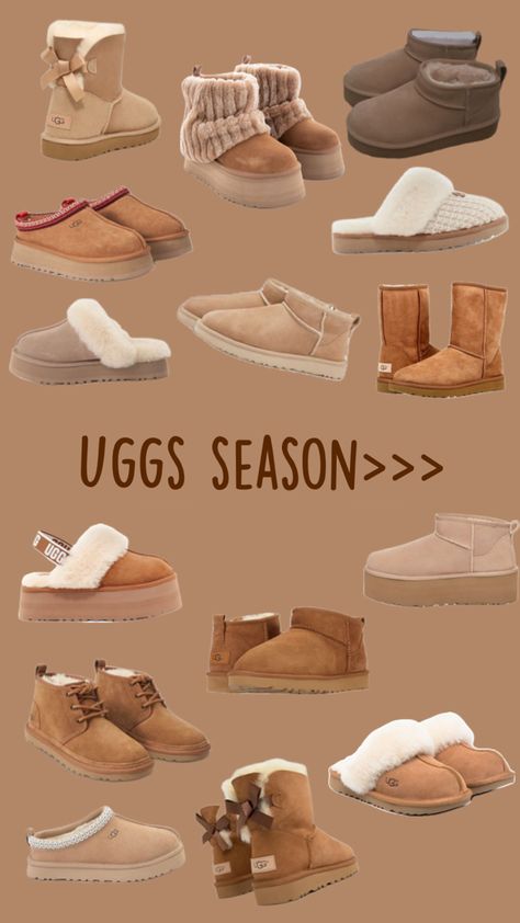 Ugg season is coming🤎🍂 #uggs #uggminis #uggultraminis #uggplatforms #uggshorts #uggslippers #uggtasmans #fall #shoes #boots #slippers #comfy #fallseason #winter #falliscoming #winteriscoming #aesthetic #outfitinspo #shoeinspo Ugg Funkette, Ugg Season, Cute Uggs, How To Have Style, Girly Christmas Gifts, Idk What To Say, Pretty Sneakers, Ugg Kids, Trendy Shoes Sneakers