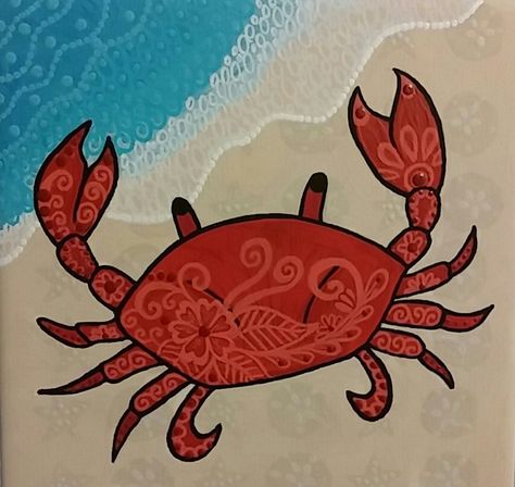 Painted Crab on ceramic tile Crab Rock Painting, Crab Painting Easy, Crab Painting For Kids, Crab Painted Rock, Crab Painting Acrylics, Crab Drawing Simple, Embroidery Seahorse, Crab Doodle, Crab Artwork