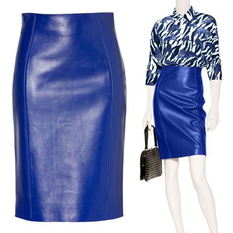 Versace Electric Blue Leather Skirt Electric Blue Skirt Outfit, Blue Leather Skirt Outfit, Aline Skirt Outfit, Leather Midi Skirt Outfit, Leather Pencil Skirt Outfit, Blue Leather Skirt, Blue Skirt Outfits, Electric Style, Royal Blue Skirts