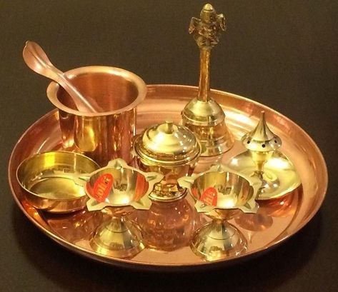 Shiv Pooja, Ashtami Puja, Puja Accessories, Brass Pooja Items, Indian Kitchen Utensils, Traditional Kitchen Decor, Hindu Puja, Puja Thali, Food Plates