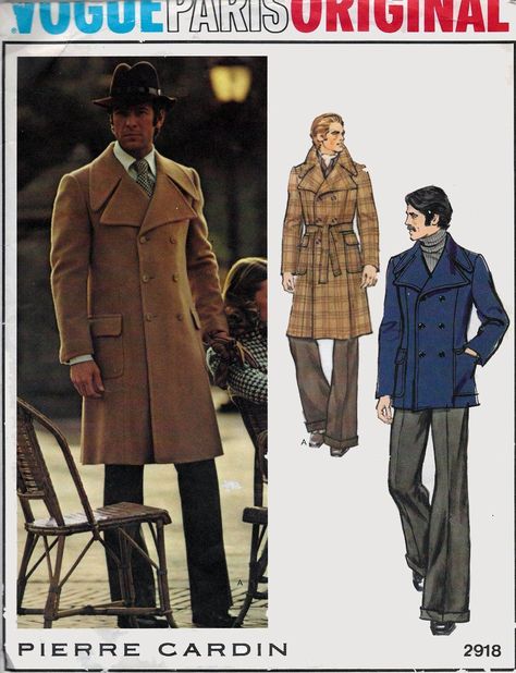 Trench Coat Pattern, Detective Outfit, Mens Sewing Patterns, 1970s Men, 70 Fashion, 70s Outfits, Vogue Sewing, Vogue Sewing Patterns, Trench Coat Men