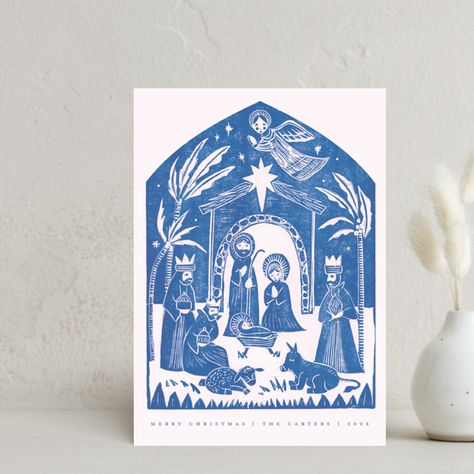 Send warm greetings with the Linocut Nativity holiday postcards! FREE recipient address printing and unlimited rounds of edits are included. Paper Dahlia, Joy Wreath, Christmas Campaign, Vintage Wreath, Christmas Mantle, Personalised Christmas Cards, Christian Christmas, Holiday Postcards, Christmas Postcard