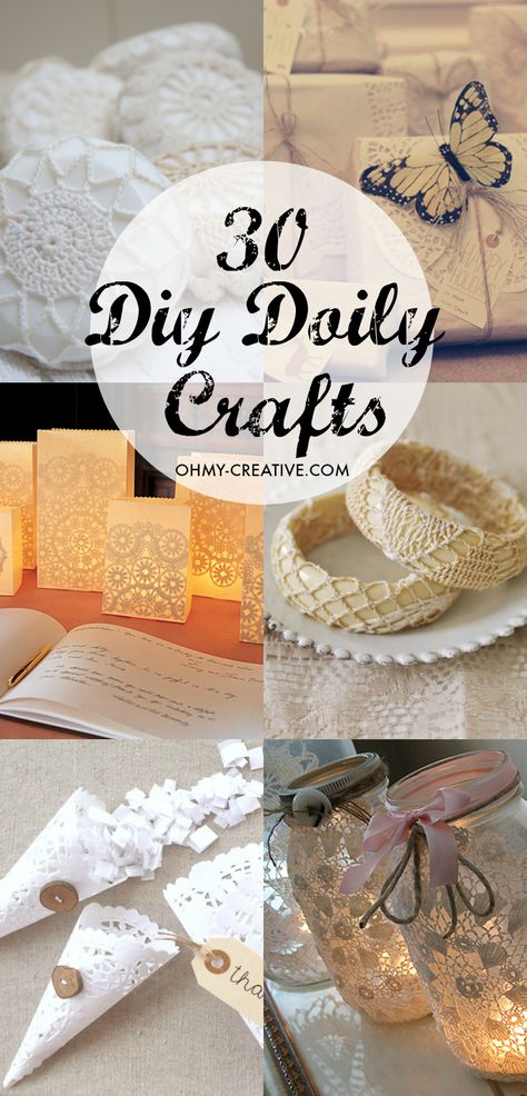 30 DIY Doily Crafts - The DOILY has endless DIY craft uses! What makes them great is the many shapes and patterns...each one so pretty! Of course they are perfect for anything vintage! OHMY-CREATIVE.COM Diy Doily Crafts, Doily Crafts Repurposed Ideas, Doily Projects, Vintage Lace Crafts, Framed Doilies, Doilies Diy, Paper Doily Crafts, Diy Doily, Doily Crafts