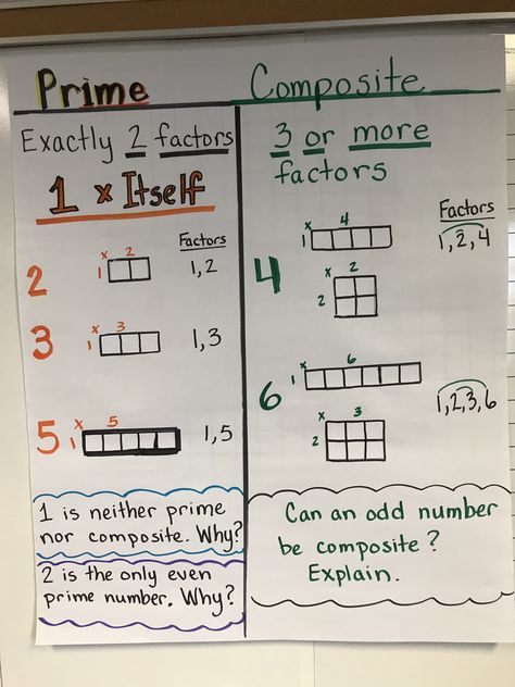 Prime vs Composite Prime Composite, Prime Vs Composite Numbers, Teaching Prime And Composite Numbers, Prime And Composite Anchor Chart, Prime And Composite Numbers, Prime And Composite, Everyday Math, Teaching Algebra, Math Charts