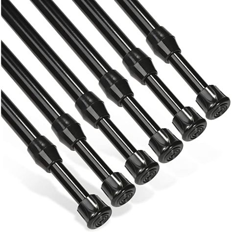 SIQUK 6 Pack Tension Rods Adjustable Spring Cupboard Bars Black Extendable Rod for Wardrobe Bookshelf Bathroom, 40 to 70cm : Amazon.co.uk: Home & Kitchen Closet Bars, Closet Bar, Tension Rods, Cement Wall, Tension Rod, Closet Rod, Shower Curtain Rods, Curtain Poles, Ceiling Fan In Kitchen