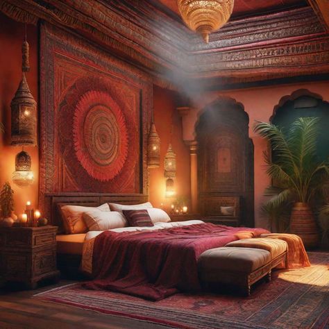 Bohemian-style Indian Bedroom Decor ideas Indian Inspired Bedroom Bohemian Style, Indian Aesthetic Bedroom, Indian Decor Bedroom, Desi Bedroom, Bedroom Bohemian Style, Indian Inspired Bedroom, Small Indian Bedroom Decor, Indian Bedroom Decor Ideas, Man Bedroom