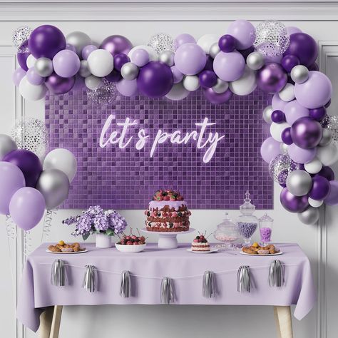 Purple Birthday Decorations, Lavender Balloons, Purple Sweet 16, Lila Party, Purple Party Decorations, Sweet 16 Party Decorations, Purple Birthday Party, Birthday Decorations At Home, Purple Confetti