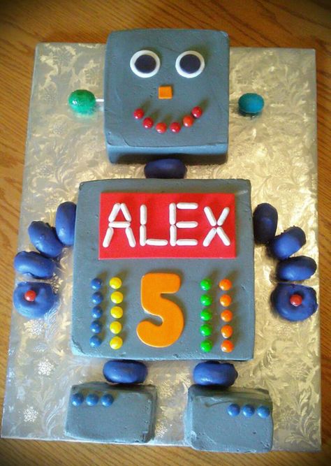 Robot Party Food, Cake Robot, Airplane Birthday Cakes, Robot Cake, Robot Birthday Party, Robot Party, Childrens Birthday Cakes, Boy Birthday Cake, First Birthday Cakes