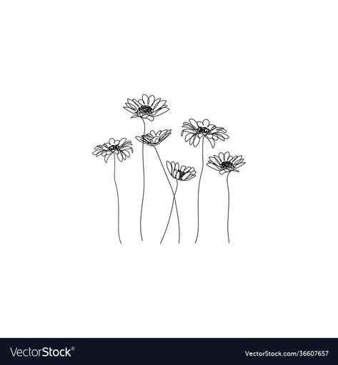 Fine Line Drawing Flowers, Daisy Flowers Drawings, Daisy One Line Drawing, Flower Fine Line Drawing, Flowers Minimalist Drawing, Chamomile Tattoo Minimalist, Minimalist Flower Tattoo Line Drawings, Chamomile Flowers Drawing, Shasta Daisy Tattoo