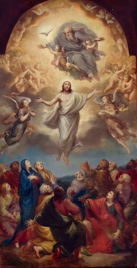 Wallpapers Catolicos, Religous Imagery, Catholic Art Jesus, Wallpaper Catolico, Jesus Ascension, Jesus Old Painting, Ascension Of Jesus, Roman Catholic Art, Catholic Wallpaper