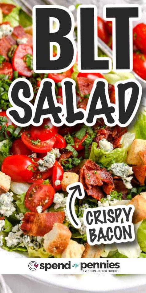 One of the best things about BLT salad is the creamy dressing that brings all the ingredients together. It adds a smooth and tangy taste that enhances the flavors of the lettuce, tomatoes, and bacon, making each bite even more enjoyable. #bltsalad #blt #salad #recipe #spendwithpennies Bacon Lettuce Tomato Salad, Blt Salad Recipe, Meal Salads, Lunch Dishes, Lettuce Salad Recipes, Bacon Lettuce Tomato, Make A Salad, Blt Salad, Blt Pasta Salads