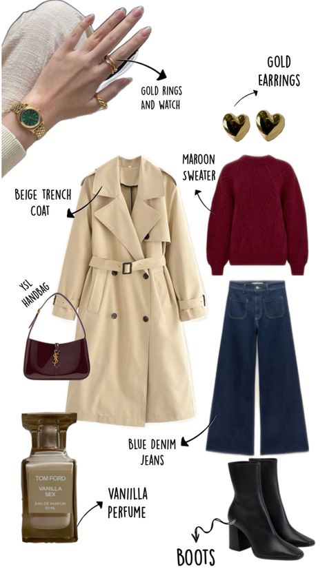 A perfect classy ootd for winters to carry to your work or on a casual outing !! French Winter Style, Warm Tone Outfits, Clemence Poesy Style, Classy Ootd, Winter Style Guide, Clemence Poesy, Ysl Handbags, Beige Trench Coat, Warm Tone