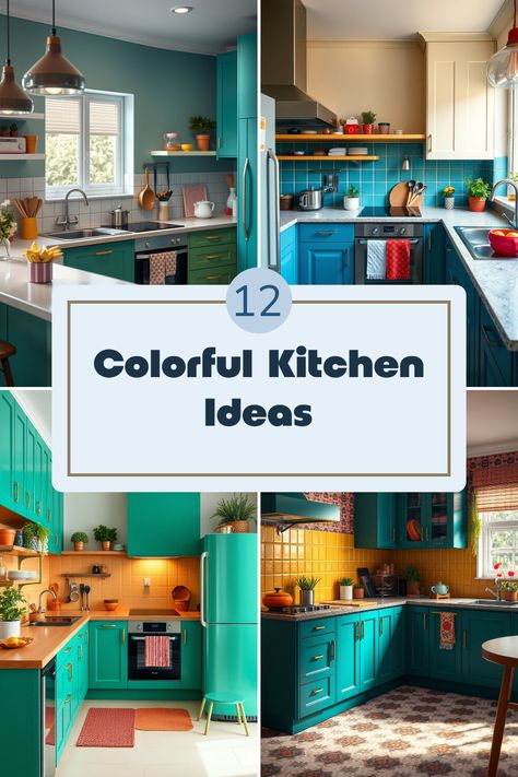 Brighten up your cooking space with these amazing ideas for colorful kitchens! From cheerful lighting fixtures to reinventing old cabinets, we show you how a splash of color can transform the heart of your home. Discover unique ways to display fresh fruits and vegetables that keep your kitchen feeling lively and inspired. Whether you're planning a big makeover or just adding some cheerful touches, these 12 designs are perfect for creating a warm and inviting atmosphere. Your dream colorful kitchen awaits! Multi Coloured Kitchen Cabinets, Bright And Colorful Kitchen, Mexican Color Scheme Kitchen, Bright Colour Kitchen, Bright Colorful Kitchen, Color Schemes For Kitchens, Bright Green Kitchen, Mexican Color Scheme, Colourful Kitchen Ideas