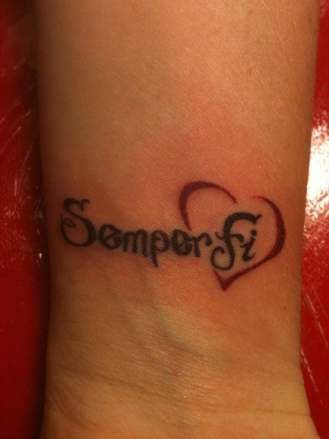 Semper Fi Tattoo. But I'd have it in all white ink, and the words curving above the heart. Semper Fi Tattoo, Jewerly Tattoo, Tattoo Wrist, Semper Fi, Arrow Tattoos, Elephant Tattoos, Feather Tattoos, Rib Tattoo, Photo Search