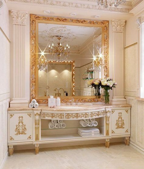 Rococo Bathroom, Art House Design, Ceiling Molding, Neo Baroque, Classical House, Luxury Bedrooms, Rich Style, French Rococo, Classic Interiors