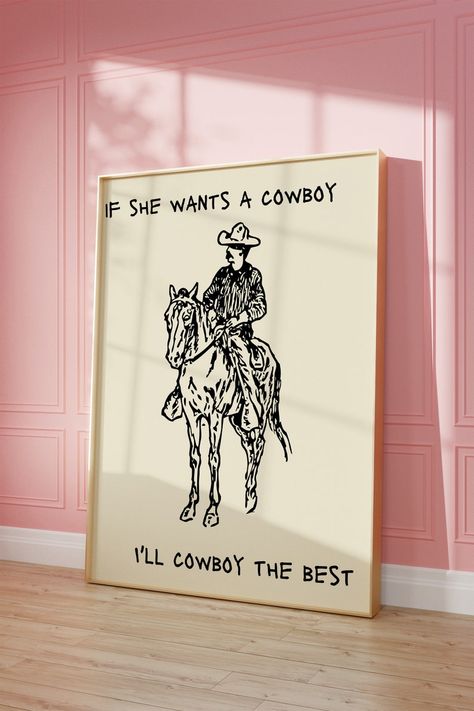 If She Wants A Cowboy Zach Bryan, Western House Inspiration, Urban Western Decor, Girly Western Decor, Coastal Cowgirl Apartment Decor, Cowboy Bedroom Western, Zach Bryan Decor, Boho Cowgirl Bedroom, Zach Bryan Wall Art