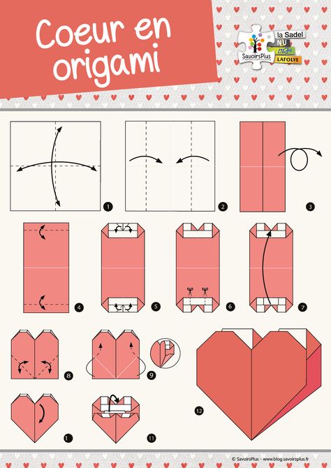 Téléchargement – Coeur en origami – Le blog SavoirsPlus Origami And Quilling, Tods Bag, Love Box, St Valentin, Paper Crafts Diy, Pixel Art, Origami, Kids Rugs, Arts And Crafts