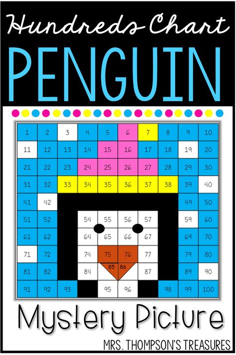 120 Chart Mystery Pictures Free, Hundreds Chart Mystery Picture Free, Hundreds Chart Activities, 100 Chart Mystery Picture Free, Mystery Pictures Free, 100's Chart, 120 Chart, Math Mystery, Winter Penguin