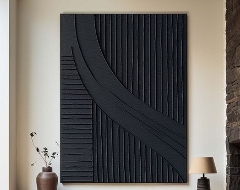 LuigLucy - Etsy Textured Canvas Art Black, Wall Panels Living Room, Raised Painting, Beige Canvas Art, Diy Painted Vases, Brown Canvas Art, Canvas Art Black, Drywall Art, Retro Painting