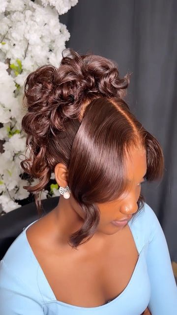 Middle Part Updo, Wig Updo, Haircut 2023, Hair Frontal, Haircut 2024, Layered Cut, Hair Therapy, Low Bun, Hair Crush