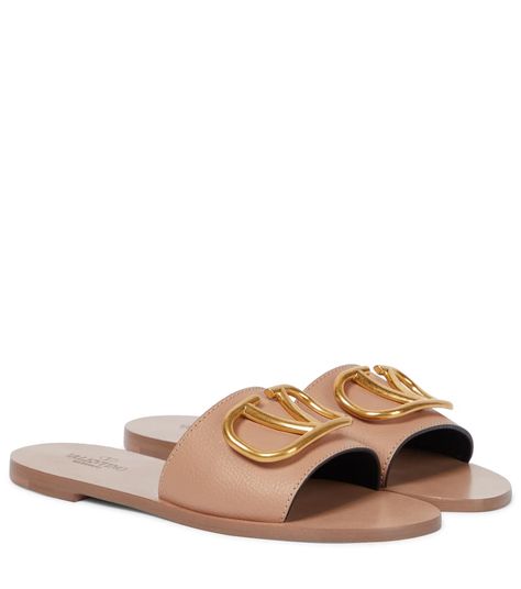 One of my favourite designer pieces #mytheresa Valentino Slides, Valentino Flats, Fancy Heels, V Logo, Bridal Bag, Classic Bags, Leather Slides, Comfortable Sandals, Summer Ready