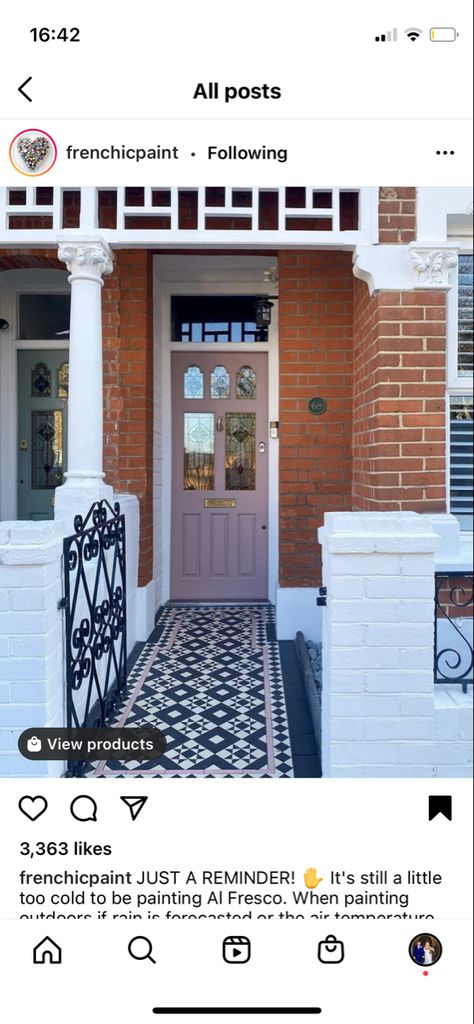 Brick House Front Door Colors, Front Garden Path, Terrace House Exterior, Door Decoration Ideas, Front Path, Victorian Front Doors, Pink Front Door, Door Colour, Downstairs Toilet