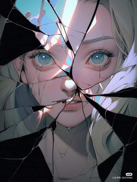 Mirror Drawings, Digital Portrait Art, Broken Glass, Digital Art Anime, Ethereal Art, Anime Character Drawing, Art Poses, Anime Scenery Wallpaper, Anime Scenery