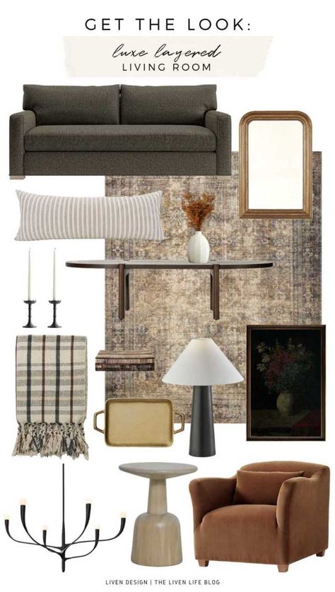 Mixed Modern And Vintage Living Room, Moody Modern Farmhouse Living Room, Adirondack Living Room, Masculin Interior Design, Formal Modern Living Room, Family Room Transitional, Moody Modern Traditional, Moody French Living Room, Moody Living Room Mood Board