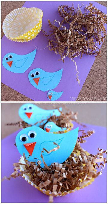 Diy – Velikonoce, Cupcake Liner Crafts, Bird Nest Craft, Bird Craft, Spring Craft, Spring Preschool, Spring Crafts For Kids, Bird Crafts, Daycare Crafts