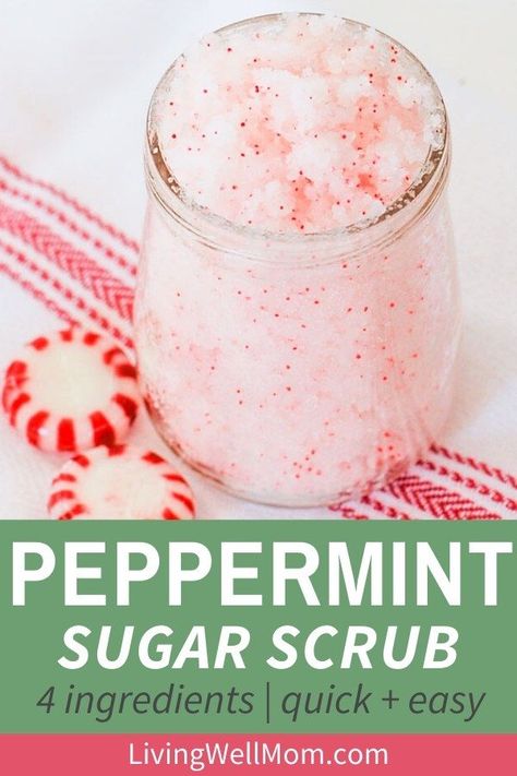 Christmas Sugar Scrubs, Sugar Scrub Diy Peppermint, Peppermint Sugar Scrub, Peppermint Scrub, Homemade Gift Idea, Diy Body Scrub Recipes, Diy Sugar Scrub Recipe, Peppermint Sugar Scrubs, Lavender Sugar Scrub