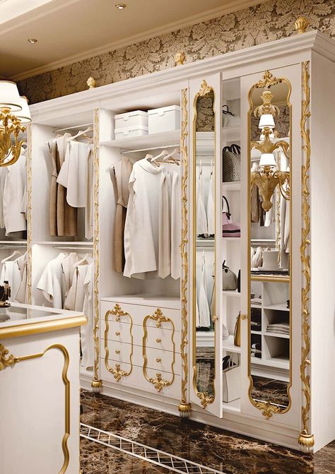 Royal Dressing Room, Homemade Bedroom Furniture, Cloth Room, Classic Bedroom Furniture, Classic Bedroom Design, Royal Room, Royal Bedroom, Luxury Closets Design, Art Deco Interior Design