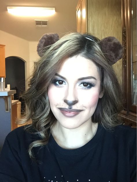 Easy bear make up. Halloween Cute Bear Makeup Halloween Easy, Simple Bear Makeup, Easy Bear Costume, Polar Bear Makeup, Mama Bear Costume, Bear Make Up Halloween, Teddy Bear Makeup Halloween, Bear Halloween Costume, Bear Nose Makeup