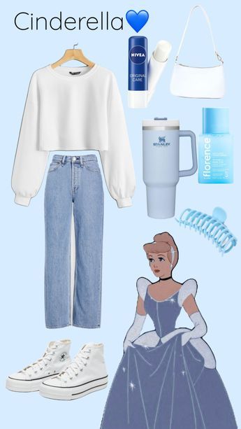 Cinderella Themed Outfits, Disney Princess Outfit Inspiration, Disney Princesses Inspired Outfits, Cinderella Casual Outfit, Cinderella Outfit Ideas Casual, Cinderella Inspired Outfit Casual, Disneybound Winter Outfits, Cinderella Modern Outfit, Modern Disney Characters Outfits