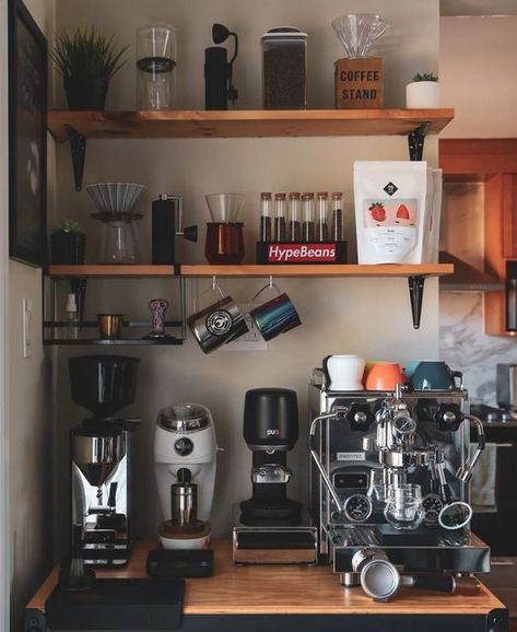 Bert | Coffee Stuntman on Instagram: "Coffee • Bar • 1.0 Thinking about building 2.0!! Ran out of room a while ago on this brew bar and so I just keep shifting things around based on my mood or what I want to use. I really love my little corner in the house and feel super blessed to have all this! Part of me doesn't want to change this up ever! But....... .....I am seriously out of room 🤣 Thinking about ideas to build a bigger 2.0 space in the house. Problem is, I need more space in the house Sideboard Coffee Bar, I Need More Space, Coin Café, Brew Bar, Coffee Bar Station, Coffee Room, Home Coffee Stations, Need More Space, Coffee Bars In Kitchen