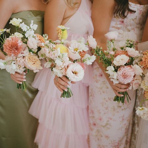 Some of the CUTEST, chicest bridesmaids dresses we’ve seen. ++ perfectly paired bouquets. • • • • • • • #texasbride #texaswedding… | Instagram Floral Bridesmaid Dresses, Floral Bridesmaid, Palm Springs Wedding, Diy Wedding Flowers, Wedding Bridal Party, Garden Party Wedding, August 26, Wildflower Wedding, Bridesmaid Flowers