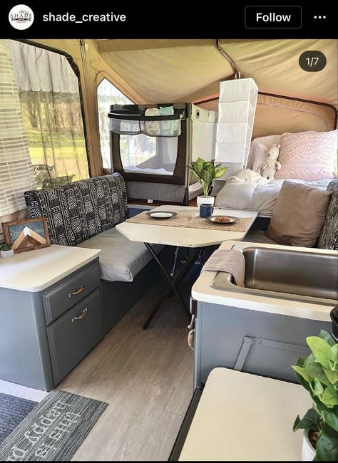 Love this idea for a pop up Tent Trailer Remodel Diy, Popup Remodel, How To Remodel A Camper, Camper Updates, Small Pop Up Campers, Pop Up Camper Remodel, Tent Trailer Remodel, Small Camper Interior, Trailer Makeover