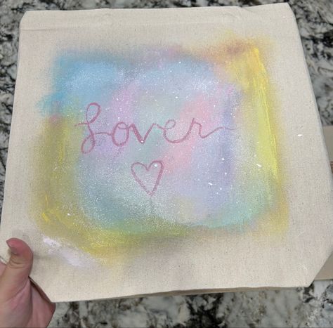 Lover Paintings Taylor Swift, Ceramic Painting Ideas Taylor Swift, Taylor Swift Themed Pottery Painting, Totebag Painting Ideas Taylor Swift, Taylor Swift Inspired Tote Bag, Decorated Tote Bags, Handpainted Tote Bags, Craft Tote, Painted Tote