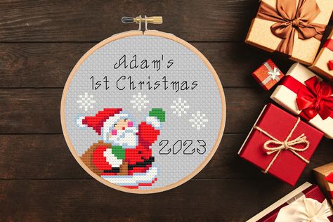 Baby's 1st Christmas 2023 Cross Stitch Pattern Customized - Etsy Australia First Christmas Cross Stitch, First Christmas Diy, Diy Santa Ornaments, Christmas Nursery, Baby Diy Projects, Baby's 1st Christmas, Diy Santa, Baby Cross, Nursery Gift