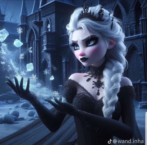 Gothic Disney Princesses, I'm Mad At Disney, Evil Elsa, Gothic Disney, Emo Disney, Black Elsa, Dark Disney Princess, Dark Disney Art, Evil Princess