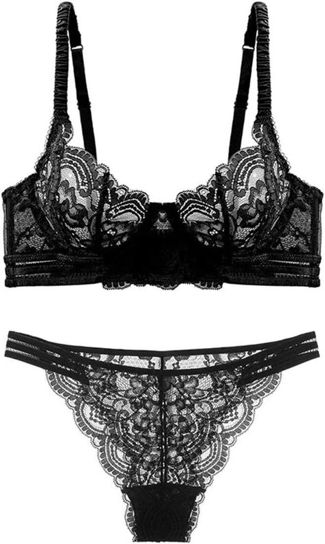 Guoeappa Women's Sexy Soft Lace Lingerie Set See Through Underwear Floral Lace Underwire Sheer Bra and Panty Set (Black,32B) | Amazon.com Bra And Panty Set, Lace Bra Set, Sheer Bra, Lace Underwire, Black Lace Bra, Great Gifts For Women, Lace Set, Lace Lingerie Set, Lace Lingerie