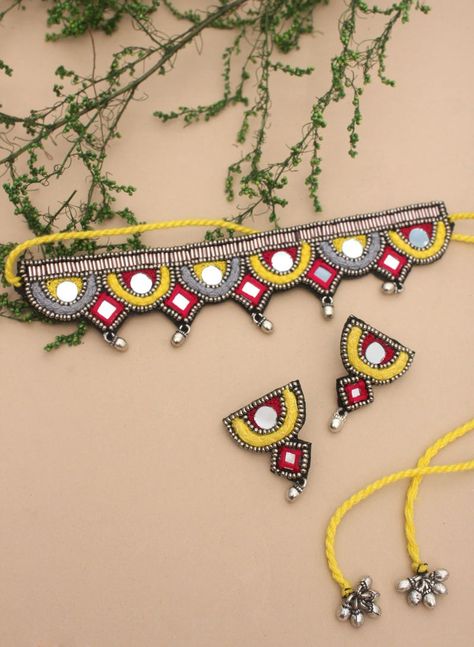 Bengal Jewellery, Nepali Aesthetic, Jewellery Choker, Clothespins Diy, Mirror Earrings, Creative Worksheets, Phulkari Embroidery, Terracotta Jewellery Designs, Diy Earrings Easy