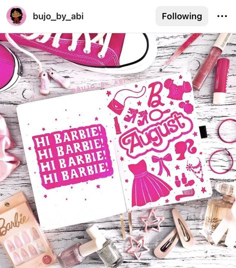 Barbie Theme Journal, Barbie Journal Ideas, Barbie Journal, Bujo Aesthetic, Bujo Themes, Journal Pics, Pink Drawing, Barbie Vibes, Journal Inspiration Writing