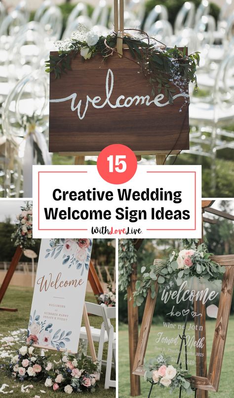 Make a memorable first impression with these creative wedding welcome sign ideas! 🌸✨ From rustic charm to elegant designs, discover how to set the tone for your special day. Let your guests feel the love as they arrive! 💖 Save this pin for inspiration on your wedding journey! Wedding Welcome Sign Ideas, Welcome Sign Ideas, Wedding Guest Outfit Winter, Wedding Welcome Board, Winter Wedding Guests, Enchanted Wedding, Wedding Aisle Decorations, Wedding Entrance, Wedding Projects