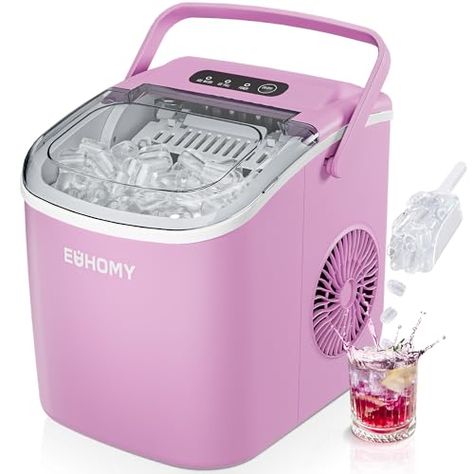 Limited-time deal: EUHOMY Countertop Ice Maker Machine with Handle, 26lbs Per Day, 9 Ice Cubes Ready in 6 Mins, Auto-Cleaning Portable Ice Maker with Basket and Scoop, for Home/Kitchen/Camping/RV (Pink) Countertop Ice Maker, Ice Makers, Ice Maker Machine, Portable Ice Maker, Ice Scoop, Camping Rv, Ice Machine, Ice Maker, Rv Camping