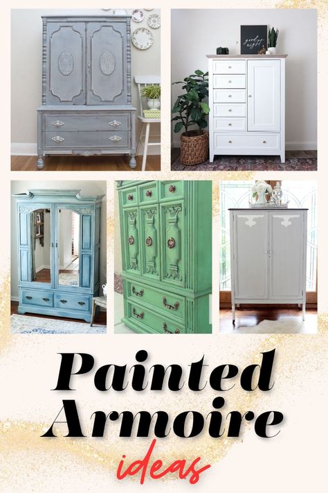 Painting An Armoire, Redo Armoire Diy Ideas, Refinish Armoire Ideas, Stained Armoire, Refinished Armoire Ideas, Paint Armoire Ideas Diy, Old Armoire Makeover, Painted Armoire Ideas Before After, Diy Armoire Makeover Ideas