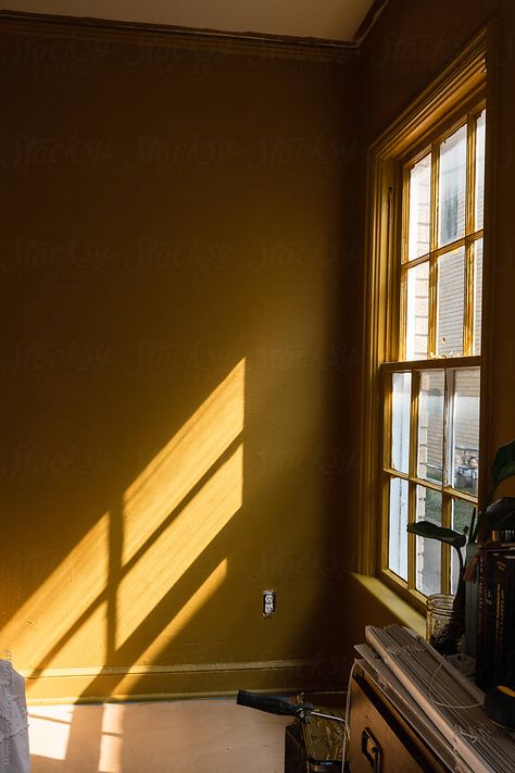 Process photo of room being painted a deep ochre yellow Ochre Wall Paint, Ocre Wall, Yellow Wall Aesthetic, Ochre Walls, Ochre Bedroom, Hand Photography, Ochre Yellow, Aesthetic Space, Room Painting